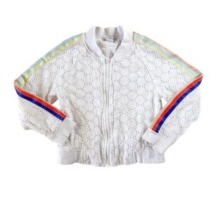 Janie And Jack Rainbow Stripe White Eyelet Girls Bomber Jacket Size 5
